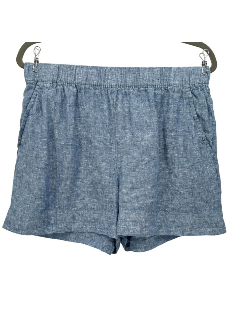 C&C California Womens Medium Shorts Linen Pull On Blue Chambray Pockets Elastic